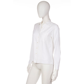 1970s Yves Saint Laurent White Textured Cotton Blouse 36