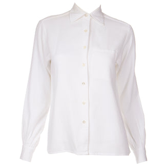 1970s Yves Saint Laurent White Textured Cotton Blouse Shirt