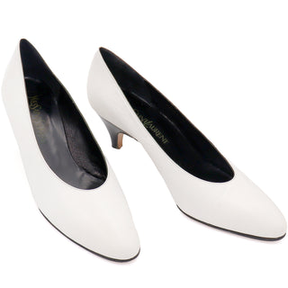 YSL vintage White leather pumps with black heels