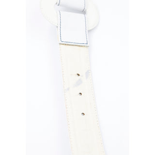 1980s Yves Saint Laurent White Leather Vintage Belt With Unique Loops YSL Collection