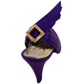 1985 Yves Saint Laurent Documented Purple Satin gold Rhinestone Slingback YSL Shoes