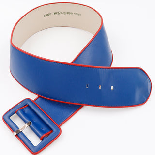 1980s Yves Saint Laurent Blue Leather Belt With Red Trim YSL