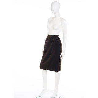 1980s YSL Brown Velvet Yves Saint Laurent Slim Skirt Lined