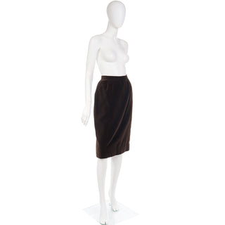 1980s YSL Brown Velvet Yves Saint Laurent Slim Skirt Fully Lined S/M