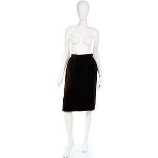 1980s YSL Brown Velvet Yves Saint Laurent Slim Skirt S/M