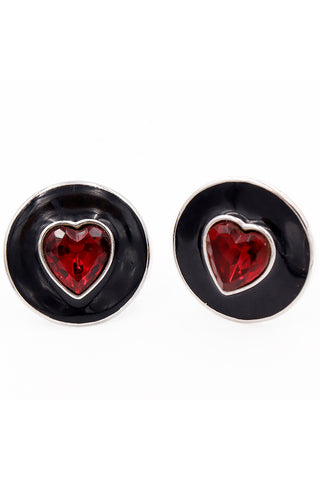 1980s Yves Saint Laurent Vintage Red Crystal Heart Enamel Earrings