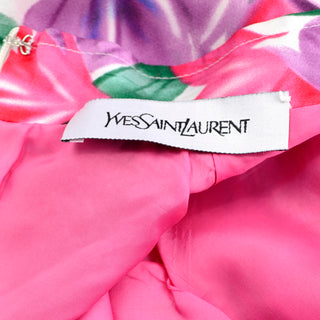 Vintage Yves Saint Laurent Pink & Purple Silk Floral Dress Label