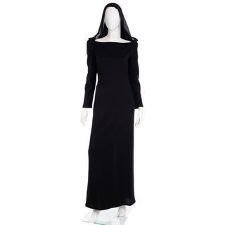 1990 Deadstock Yves Saint Laurent Long Black Evening Dress Gown W Lace & Hood Documented Runway