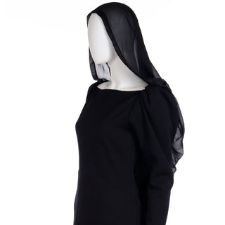 1990 Deadstock Yves Saint Laurent Long Black Evening Dress Gown W Lace & Hood Rive Gauche
