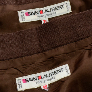 1980s Yves Saint Laurent Brown Linen 2 Pc Skirt & Cropped Jacket Suit Rive Gauche