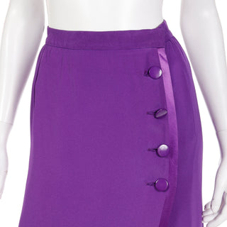 1990s Vintage Yves Saint Laurent Purple Long Evening Skirt With Ribbon Trim