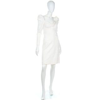 Deadstock Yves Saint Laurent White Jacquard Puff shoulder Dress