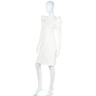 1991 Yves Saint Laurent White Jacquard Long Sleeve Dress