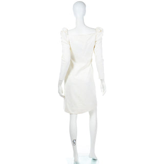 1990s YSL white jacquard vintage dress