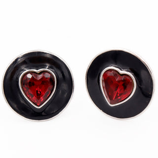 1980s Yves Saint Laurent Vintage Red Crystal Heart Enamel Earrings YSL 80s jewelry