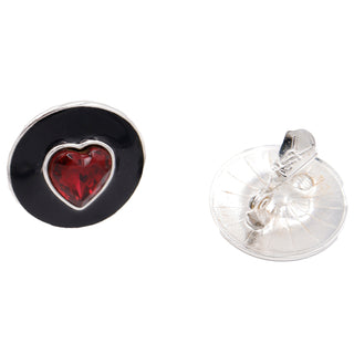 1980s Yves Saint Laurent Vintage Red Crystal Heart Enamel Earrings silver plate