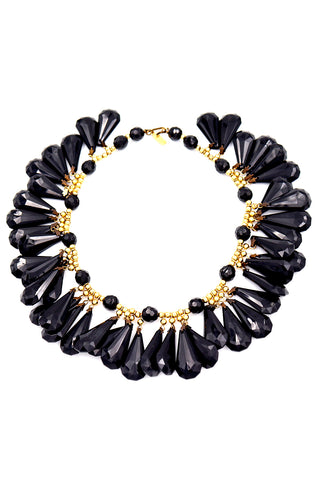 1980s Yves Saint Laurent Black Teardrop Gold Bead Choker Necklace