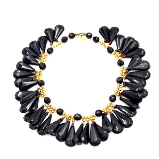 1980s Yves Saint Laurent Black Teardrop Gold Bead Choker Necklace Rare YSL jewelry