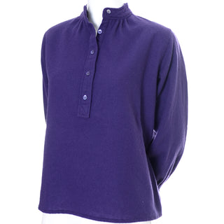  1970s Vintage YSL Yves Saint Laurent Purple Wool Peasant Blouse Top long sleeve