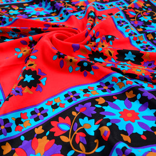 YSL Yves Saint Laurent Vintage Bold Colorful Floral Silk Scarf