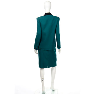 Vintage YSL green wool and velvet skirt suit