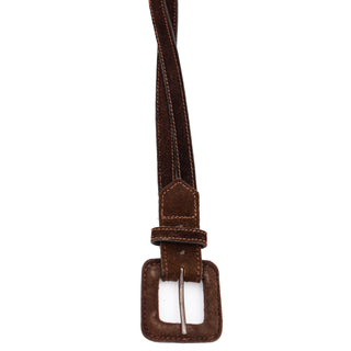 1970s Yves Saint Laurent YSL Vintage Brown Suede & Leather Twist Belt L