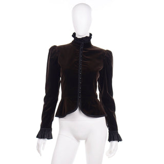 1970s Yves Saint Laurent Russian Collection Chocolate Brown Velvet Jacket Size S