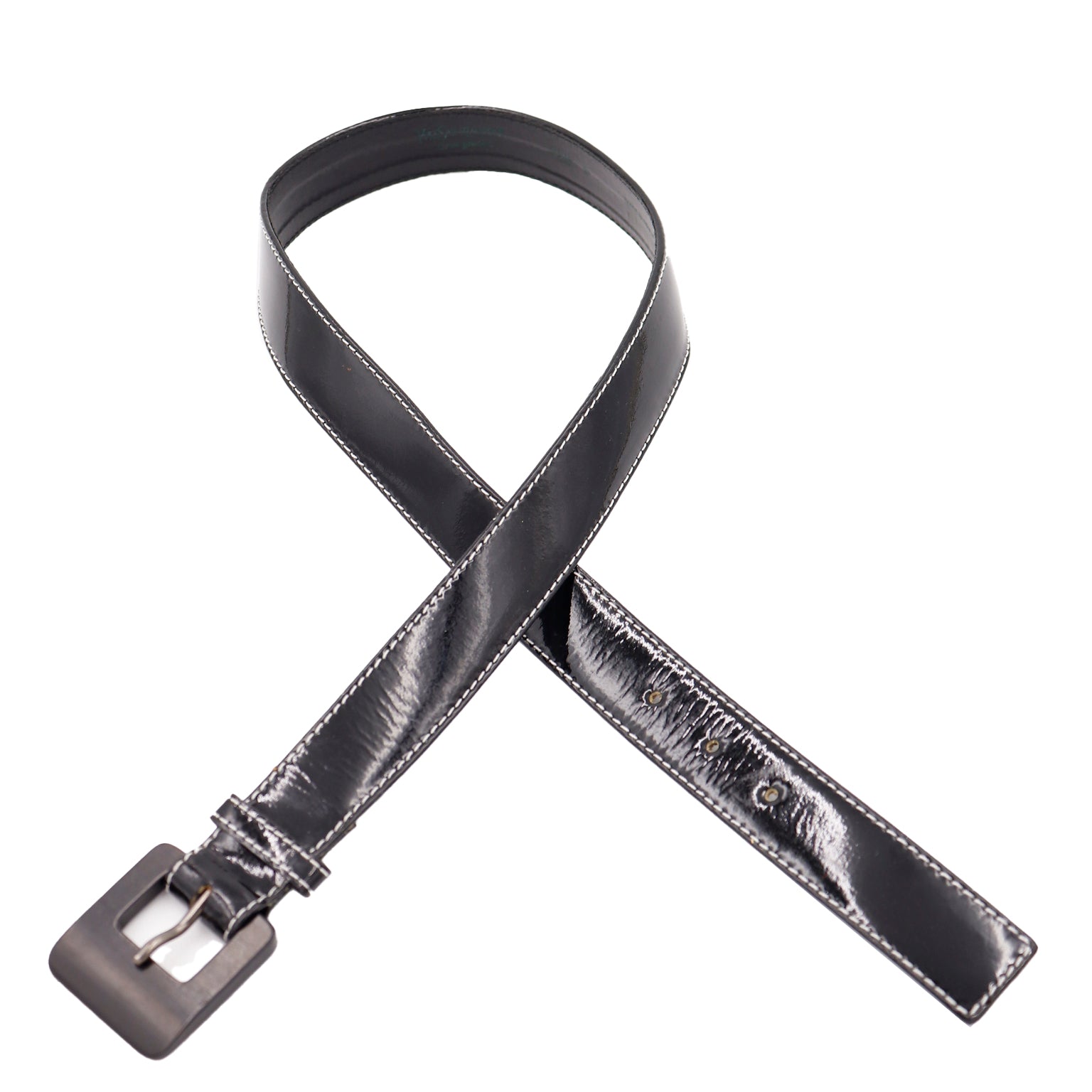 Yves Saint Laurent White Leather Vintage Belt W Black Stitching