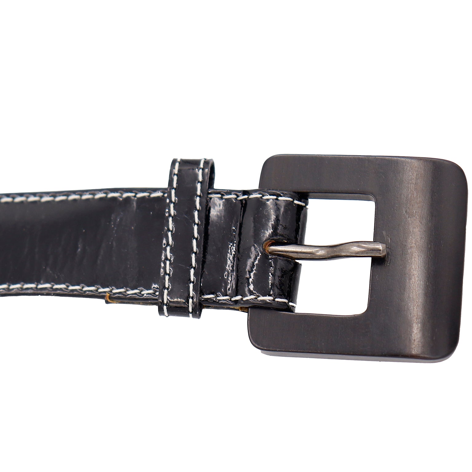 Yves Saint Laurent Vintage Black Patent Leather Belt W White Stitching