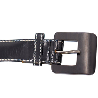 Vintage YSL Black Leather Belt w White Top Stitching