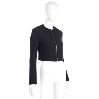 Yves Saint Laurent Black Cropped Zip Front Jacket S/M