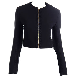 Yves Saint Laurent Black Cropped Zip Front Jacket YSL