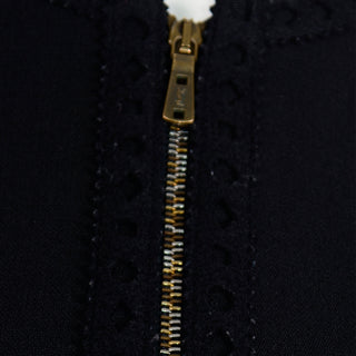 Yves Saint Laurent Black Cropped Zip Front Jacket alternating silver gold bronze zipper tteth