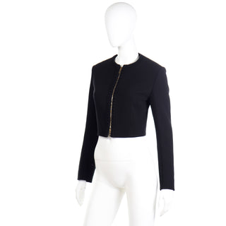 Yves Saint Laurent Black Cropped Zip Front Jacket Wool