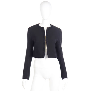 Yves Saint Laurent Black Cropped Zip Front Jacket Y2K Wool knit