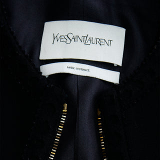 Yves Saint Laurent Black Cropped Zip Front Jacket Made in France