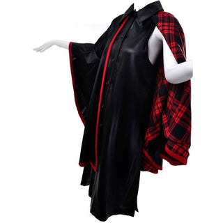 1970s Yves Saint Laurent Vintage Women's Waistcoat Dress and Cape Black with Red Tartan Lining