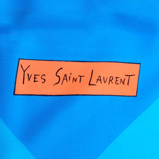 Color Block YSL Yves Saint Laurent Vintage Orange & Blue Geometric Print Silk Scarf