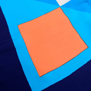 YSL Yves Saint Laurent Vintage Orange & Blue Geometric Print Silk Scarf bold 