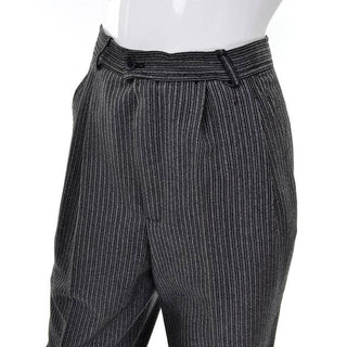 Pleated Vintage YSL Pinstripe Gray and Black Trouser Pants
