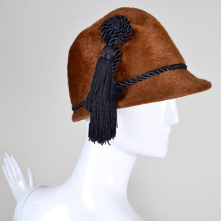 1970s Yves Saint Laurent YSL Vintage Faux Fur Cloche Hat w/ Tassels