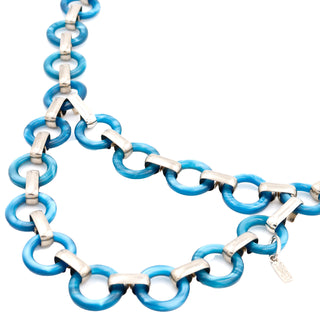 YSL Yves Saint Laurent Blue Lucite Circle Belt Necklace
