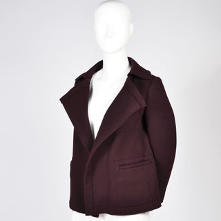 1980s Vintage Yohji Yamamoto Open Front Jacket in Purple Plum Wool S/M