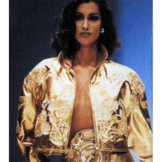 Vintage Gianfranco Ferre Yasmeen Ghauri Gold Leather 1992 Runway Jacket