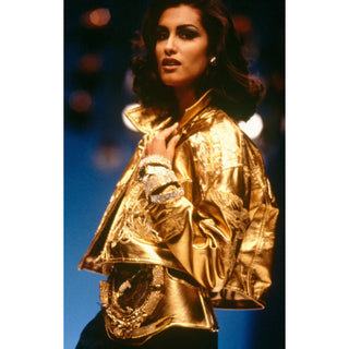 Documented Vintage Gianfranco Ferre Yasmeen Ghauri Gold Leather 1992 Runway Jacket
