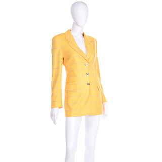 Vintage Escada Yellow And Blue Cashmere Blazer Windowpane Check Jacket Excellent condition