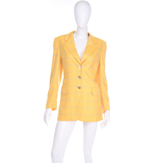 Margaretha Ley Vintage Escada Yellow And Blue Cashmere Blazer Windowpane Check Jacket
