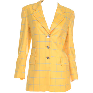 Vintage Escada Yellow And Blue Cashmere Blazer Windowpane Check Jacket possibly unworn