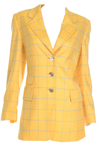 Vintage Escada Yellow And Blue Cashmere Blazer Windowpane Check Jacket