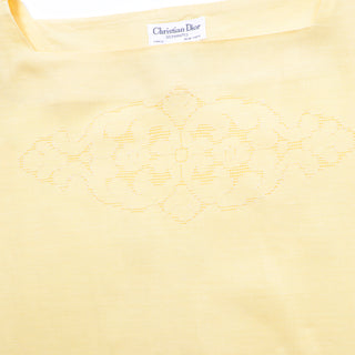 Christian Dior Separates Yellow Short Sleeve Top w Drawn Needlework